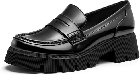 FITORY Loafers for Womens Dress Shoes Slip on Penny Loafers Platform | Business Casual Non-Slip for Daily Office Work Dressy Heeled Chunky Lug Sole Faux Suede Patent Vegan Leather in Kuwait