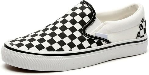 Women's Checkered Slip On Canvas Shoes Black and White Checkerboard Sneakers Comfort Casual Walking Loafers Flats for Everyday Wear in Kuwait