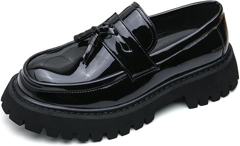 Women’s Fashion Patent Leather Chunky Platform Dress Loafers Classic Slip-On Lug Sole Business Work Formal Shoes Daily Height Increase Non-Slip Casual Shoes in Kuwait