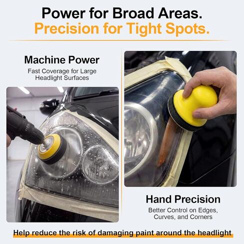 3 Inch Wet Dry Headlight Restoration Kit, Drill Sanding & Polishing Attachment with 800-5000 Grit Sandpaper Discs, 1/4 Shanks, Foam Pads, 3.5'' Face Buffing Polishing Pads, Masking Tape in Kuwait