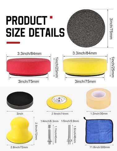 3 Inch Wet Dry Headlight Restoration Kit, Drill Sanding & Polishing Attachment with 800-5000 Grit Sandpaper Discs, 1/4 Shanks, Foam Pads, 3.5'' Face Buffing Polishing Pads, Masking Tape in Kuwait