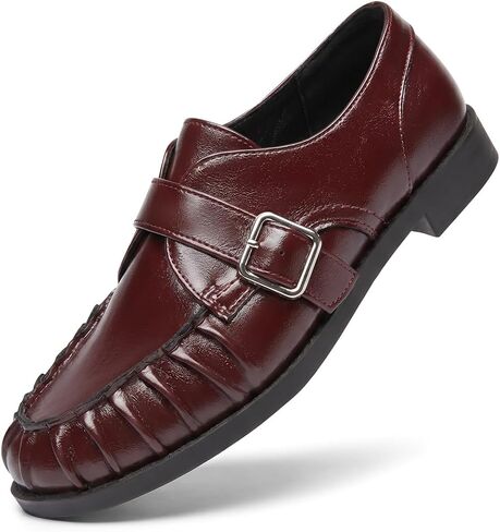 Coutgo Loafers for Women Slip On Business Casual Monk Strap Work Shoes | Closed Round Toe,Chunky Block Low Heels,Pleated,Dressy Casual,Comfortable,Office Shoes in Kuwait