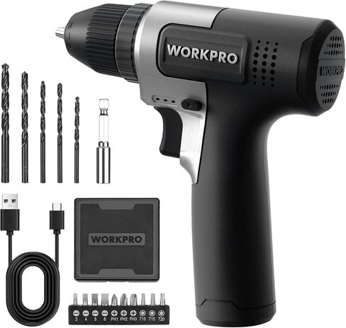 WORKPRO 8V Cordless Drill Set, 3/8'' Keyless Chuck | 15pcs Bits, Type-C Charging, Built-in LED and Variable Speed, for Drilling and Screwing in Kuwait