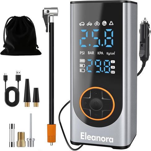 Eleanora Cordless Tyre Inflator air Compressor, Car Tire Pump 6000 mAh 150PSI 12V DC Electric Tyre Pump with LED Lights, Electric Air Pump for Vehicle Tyres/Bike/Motorbike/Ball/Inflatables in Kuwait