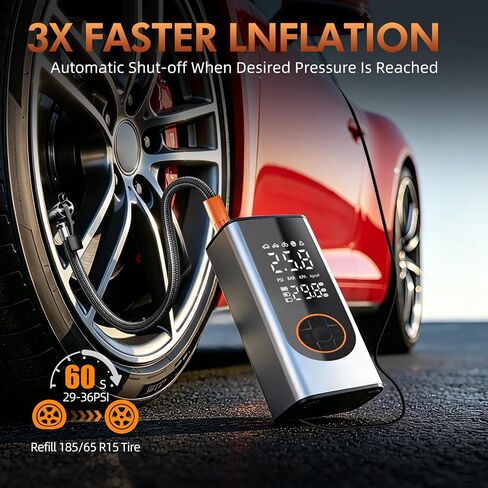 Eleanora Cordless Tyre Inflator air Compressor, Car Tire Pump 6000 mAh 150PSI 12V DC Electric Tyre Pump with LED Lights, Electric Air Pump for Vehicle Tyres/Bike/Motorbike/Ball/Inflatables in Kuwait
