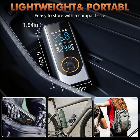 Eleanora Cordless Tyre Inflator air Compressor, Car Tire Pump 6000 mAh 150PSI 12V DC Electric Tyre Pump with LED Lights, Electric Air Pump for Vehicle Tyres/Bike/Motorbike/Ball/Inflatables in Kuwait
