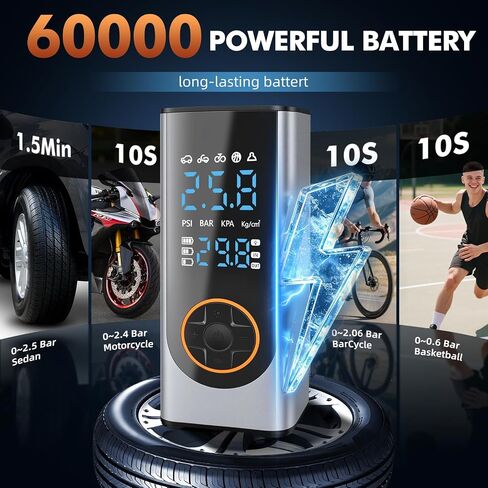 Eleanora Cordless Tyre Inflator air Compressor, Car Tire Pump 6000 mAh 150PSI 12V DC Electric Tyre Pump with LED Lights, Electric Air Pump for Vehicle Tyres/Bike/Motorbike/Ball/Inflatables in Kuwait
