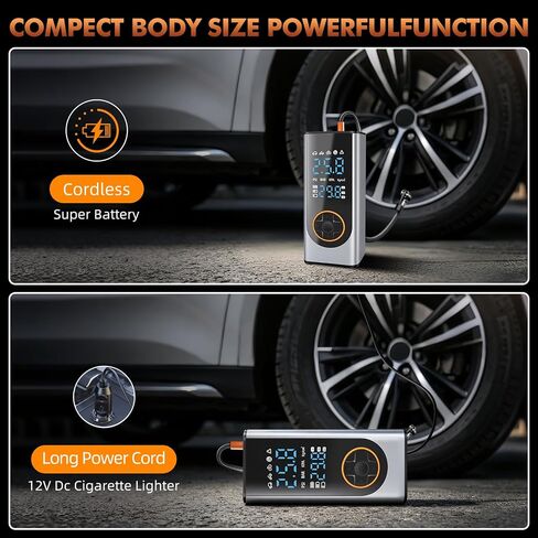 Eleanora Cordless Tyre Inflator air Compressor, Car Tire Pump 6000 mAh 150PSI 12V DC Electric Tyre Pump with LED Lights, Electric Air Pump for Vehicle Tyres/Bike/Motorbike/Ball/Inflatables in Kuwait