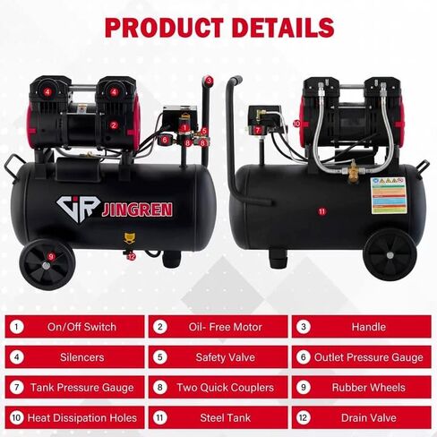 8 Gallon Quiet Oil Free Air Compressor With Air hose, Only 68dB, 2HP | Oilless Quiet Air Compressor, 4.2CFM, Max 120 PSI, 8 Gallon Air Tank for Car Repair, Spray Painting, Nailing With Air Hose in Kuwait