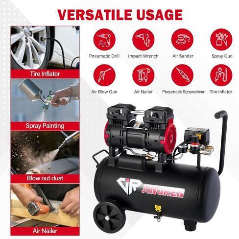 8 Gallon Quiet Oil Free Air Compressor With Air hose, Only 68dB, 2HP | Oilless Quiet Air Compressor, 4.2CFM, Max 120 PSI, 8 Gallon Air Tank for Car Repair, Spray Painting, Nailing With Air Hose in Kuwait