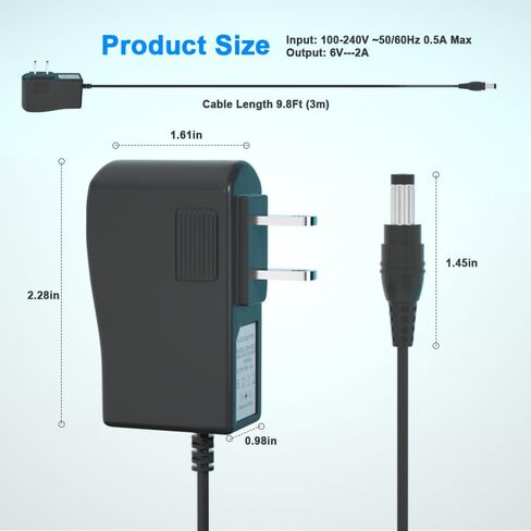 9.8ft Extra Long 6V 2A Power Supply Adapter for ProForm Elliptical，Power Cord for Smart Strider 480 490 500 600 LE, 390 395 475 510 E, 510 EX, 400 700 for Exercise Bike in Kuwait
