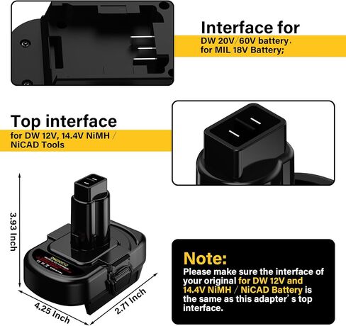 for Dewalt 20V Battery Adapter to 14.4V 12V Ni-Mh Nicd Power Tool Use, and for Milwaukee 18V M18 Battery Convert for Dewalt 12V-14.4V Ni-MH DC9091 DW9091 DW9094 DE9091 DE9071 DE9072 DE9075 in Kuwait