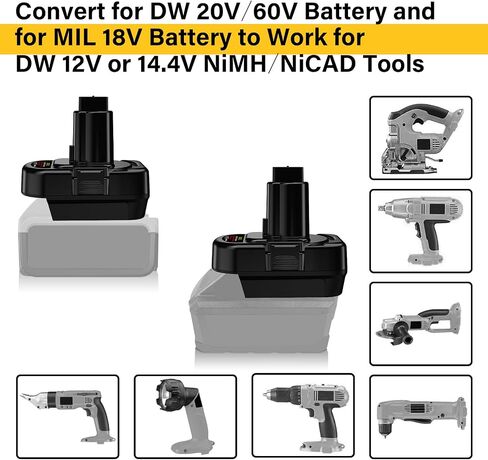 for Dewalt 20V Battery Adapter to 14.4V 12V Ni-Mh Nicd Power Tool Use, and for Milwaukee 18V M18 Battery Convert for Dewalt 12V-14.4V Ni-MH DC9091 DW9091 DW9094 DE9091 DE9071 DE9072 DE9075 in Kuwait