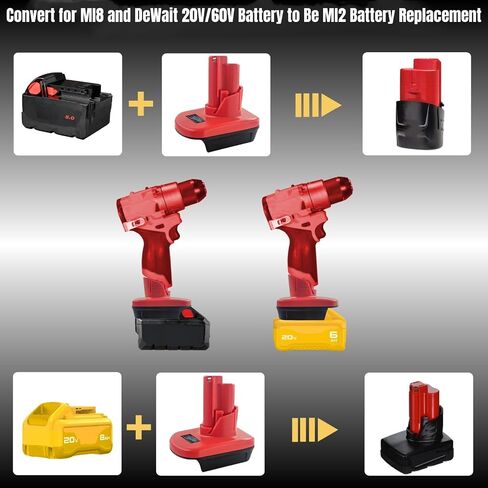 for DeWalt and for Milwaukee Battery Adapter, Compatible with M18 and for DeWalt 20V 60V Lthium Battery (Power for Milwaukee for M12 Tools) in Kuwait
