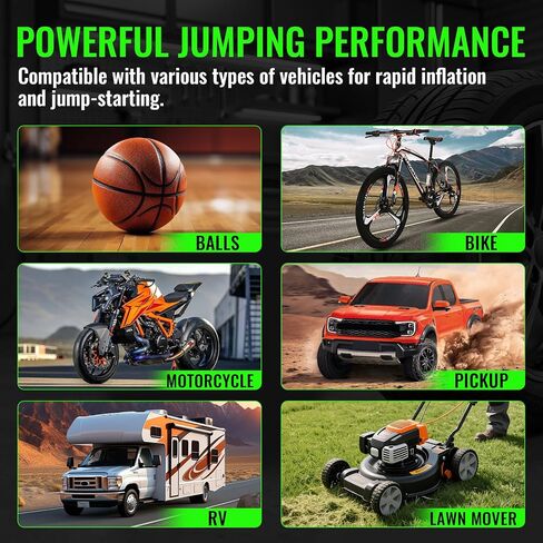 Car Jump Starter with Air Compressor 12V Lithium Battery Booster Pack, Emergency Jump Box for Car Battery, Fast Charging Power Bank with Digital Display and LED Light for Roadside Emergencies in Kuwait