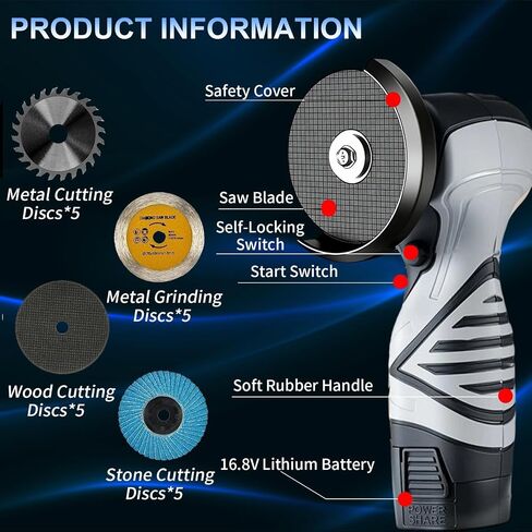 Cordless Brush Angle Grinder Kit, 13000RPM Mini Grinder with 2pcs 16.8V 2000mAh Batteries and 20 Cutting Discs, Power Angle Grinder Tool for Tile Concrete Metal Wood Cutter in Kuwait