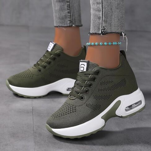 Women Height Increasing Sneakers Hidden Wedge Sneakers Lace-Up Platform Walking Shoes Casual Breathable Sports Shoes Women High Heel Sneakers Low-Top Comfortable Shoes All Season in Kuwait