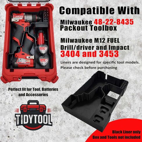 Liner for M12 Fuel Drill Driver Impact and Milwaukee Packout Compact Tool Box organizer in Kuwait