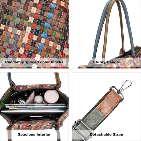 Women's Handwoven Genuine Leather Mosaic Tote Bag - Colorful Unique Design Stylish Shoulder Purse for Women in Saudi Arabia