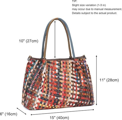 Women's Handwoven Genuine Leather Mosaic Tote Bag - Colorful Unique Design Stylish Shoulder Purse for Women in Saudi Arabia