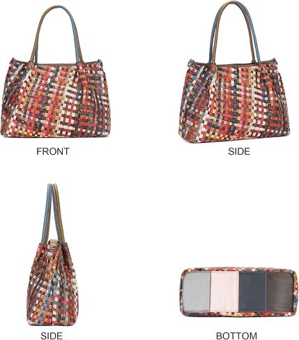 Women's Handwoven Genuine Leather Mosaic Tote Bag - Colorful Unique Design Stylish Shoulder Purse for Women in Saudi Arabia