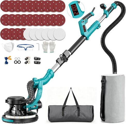 Drywall Sander, 1000W Popcorn Ceiling Removal Tool, Electric Drywall Sander with Vacuum Dust Collection & Digital Display Screen, 30Pcs Sanding Discs, 9 Variable Speed 800-2100RPM, Extendable Handle in Kuwait