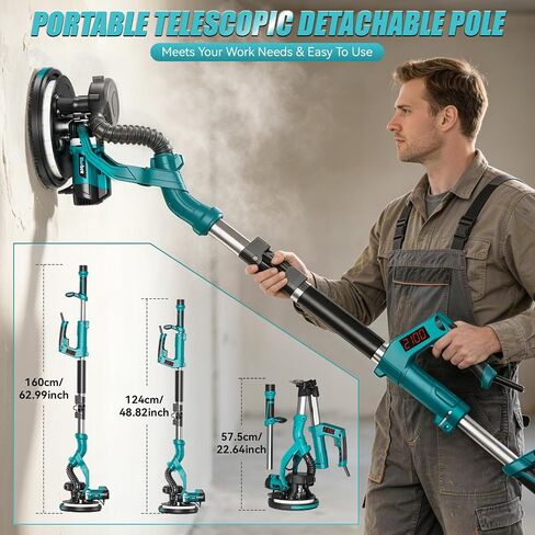 Drywall Sander, 1000W Popcorn Ceiling Removal Tool, Electric Drywall Sander with Vacuum Dust Collection & Digital Display Screen, 30Pcs Sanding Discs, 9 Variable Speed 800-2100RPM, Extendable Handle in Kuwait