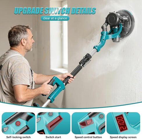 Drywall Sander, 1000W Popcorn Ceiling Removal Tool, Electric Drywall Sander with Vacuum Dust Collection & Digital Display Screen, 30Pcs Sanding Discs, 9 Variable Speed 800-2100RPM, Extendable Handle in Kuwait