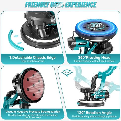 Drywall Sander, 1000W Popcorn Ceiling Removal Tool, Electric Drywall Sander with Vacuum Dust Collection & Digital Display Screen, 30Pcs Sanding Discs, 9 Variable Speed 800-2100RPM, Extendable Handle in Kuwait