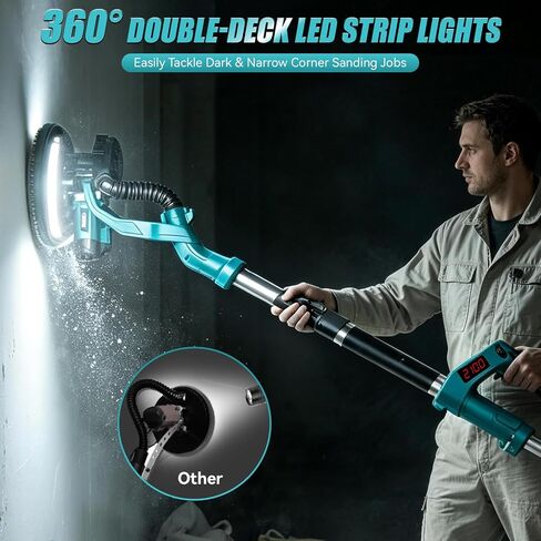 Drywall Sander, 1000W Popcorn Ceiling Removal Tool, Electric Drywall Sander with Vacuum Dust Collection & Digital Display Screen, 30Pcs Sanding Discs, 9 Variable Speed 800-2100RPM, Extendable Handle in Kuwait