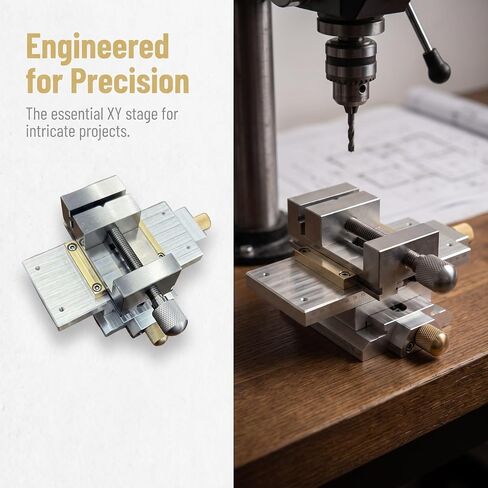 Precision Cross Slide Table with Vice, Manual XY Cross Slide Table with Fine Adjustment Lead Screws, Aluminum Alloy Linear Stage Sliding Worktable for Drill Press, Milling, Engraving in Kuwait