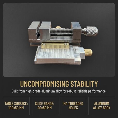 Precision Cross Slide Table with Vice, Manual XY Cross Slide Table with Fine Adjustment Lead Screws, Aluminum Alloy Linear Stage Sliding Worktable for Drill Press, Milling, Engraving in Kuwait