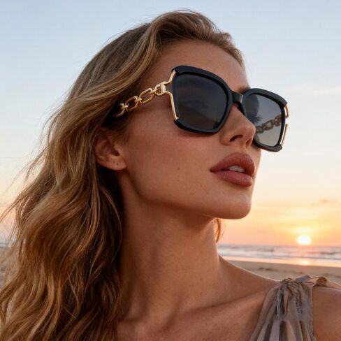 BOTEN Oversized Square Sunglasses for Women Men 70s Retro Big Frame Sun Glasses Fashion Luxury Chain Legs Sunnies in Saudi Arabia