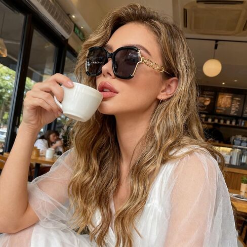BOTEN Oversized Square Sunglasses for Women Men 70s Retro Big Frame Sun Glasses Fashion Luxury Chain Legs Sunnies in Saudi Arabia