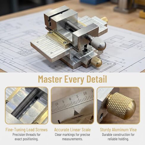 Precision Cross Slide Table with Vice, Manual XY Cross Slide Table with Fine Adjustment Lead Screws, Aluminum Alloy Linear Stage Sliding Worktable for Drill Press, Milling, Engraving in Kuwait