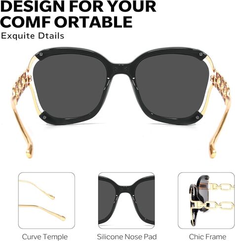 BOTEN Oversized Square Sunglasses for Women Men 70s Retro Big Frame Sun Glasses Fashion Luxury Chain Legs Sunnies in Saudi Arabia