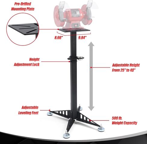Hicarer Adjustable Bench Grinder Stand 25 to 40 Inch Grinder and Vise Floor Pedestal with Mounting Plate, Compatible with Most Bench Grinders and Power Tool Stands 200-pound Weight Capacity, Black in Kuwait