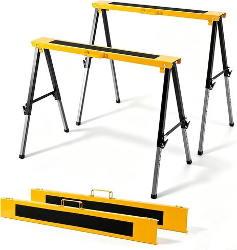 IRONMAX 2 Pack Folding Sawhorse, 660 LBS Heavy Duty Metal Work Stand with 12 Adjustable Height Legs & Carry Handles, Fully Assembled Portable Saw Horse for Woodworking, Garage & Contractors in Kuwait