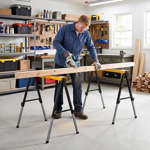 IRONMAX 2 Pack Folding Sawhorse, 660 LBS Heavy Duty Metal Work Stand with 12 Adjustable Height Legs & Carry Handles, Fully Assembled Portable Saw Horse for Woodworking, Garage & Contractors in Kuwait