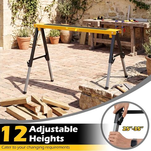 IRONMAX 2 Pack Folding Sawhorse, 660 LBS Heavy Duty Metal Work Stand with 12 Adjustable Height Legs & Carry Handles, Fully Assembled Portable Saw Horse for Woodworking, Garage & Contractors in Kuwait