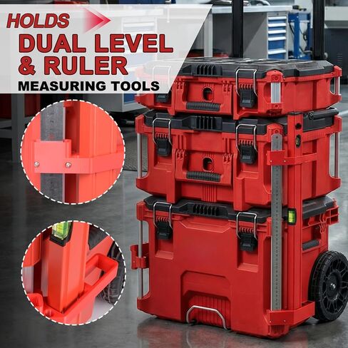 SWER 3-Slot Level and Ruler Holder for Milwaukee PACKOUT Side Rail, 2-Piece | Stores 2 levels and one long ruler in 3 slots; four-screw PACKOUT side-rail mounting adjusts in height for organized access in Kuwait