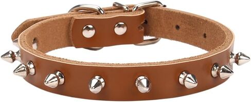 Basic Classic Adjustable Genuine Cow Leather Pet Collars for Cats Puppy Dogs (Large, Pink-Spiked Rivet) in Saudi Arabia