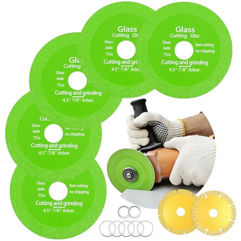 5-Pack 4.5 Inch Tile Cutter Diamond Saw Blade for Angle Grinder, Cutting Wheel for Glass Tile Porcelain and Ceramic, for Precise Clean Cuts, Includes 2 Bonus Metal Cutting Discs in Kuwait