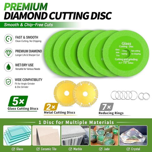 5-Pack 4.5 Inch Tile Cutter Diamond Saw Blade for Angle Grinder, Cutting Wheel for Glass Tile Porcelain and Ceramic, for Precise Clean Cuts, Includes 2 Bonus Metal Cutting Discs in Kuwait