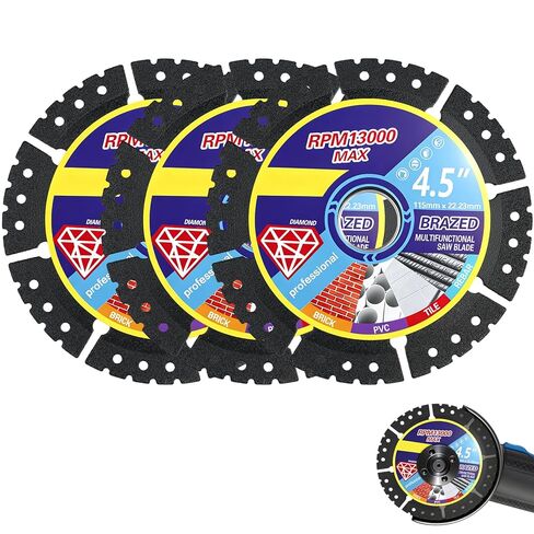 3 Pack 4.5" Diamond Multi-Purpose Saw Blade, 115mm Multi Material Diamond Cutting Blade for Cutting Marble/Quartz/Stone/Tile/Metal/Plastic in Kuwait