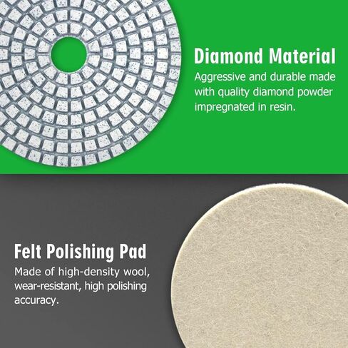 WORKEASE 3 Inch Diamond Polishing Pads with M14 Backer Pad, 12PCS Wet/Dry Granite Stone Polish Pad Kit for Drill, Grinder, Polisher, 50-6000 Grit Diamond Sanding Pad for Concrete Marble Rock in Kuwait