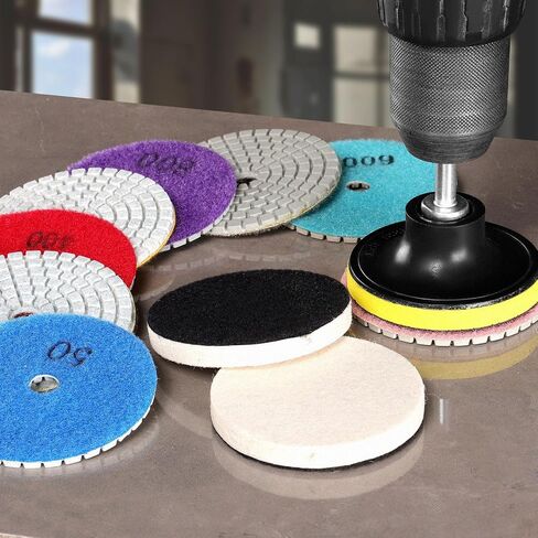 WORKEASE 3 Inch Diamond Polishing Pads with M14 Backer Pad, 12PCS Wet/Dry Granite Stone Polish Pad Kit for Drill, Grinder, Polisher, 50-6000 Grit Diamond Sanding Pad for Concrete Marble Rock in Kuwait