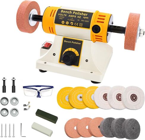 Jewelry Bench Polisher and Buffer, Variable Speed Polishing Machine Professional Buffing Machine for Metal, Wood, Jade, 15PCS Accessory Set with Polishing Wheels & Compounds in Kuwait