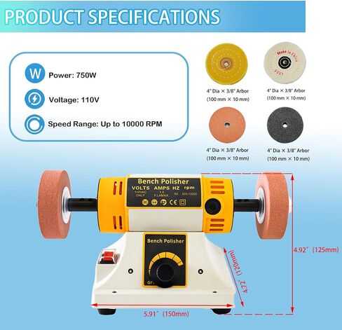 Jewelry Bench Polisher and Buffer, Variable Speed Polishing Machine Professional Buffing Machine for Metal, Wood, Jade, 15PCS Accessory Set with Polishing Wheels & Compounds in Kuwait