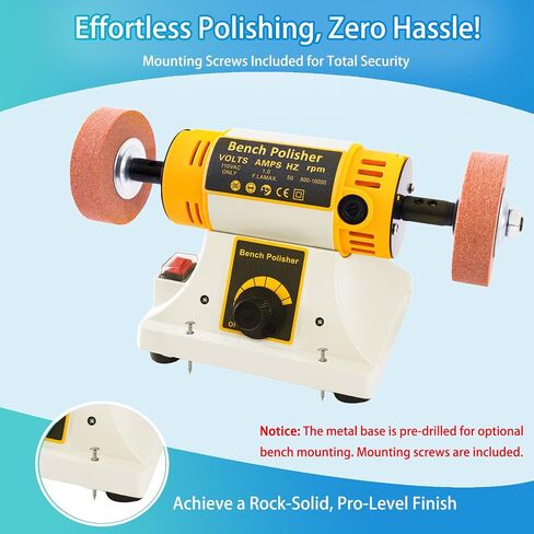 Jewelry Bench Polisher and Buffer, Variable Speed Polishing Machine Professional Buffing Machine for Metal, Wood, Jade, 15PCS Accessory Set with Polishing Wheels & Compounds in Kuwait